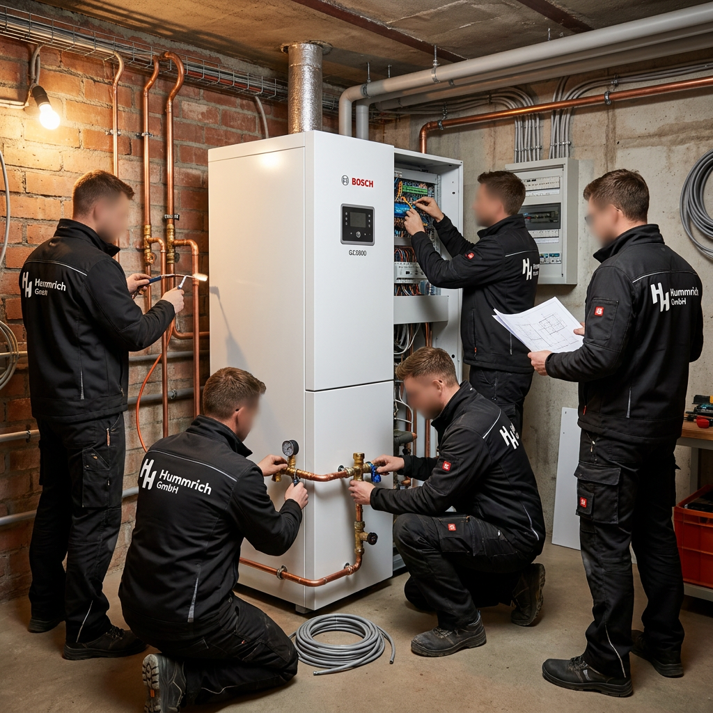 Hummrich Team bei der Arbeit an einer Bosch-Heizungsanlage